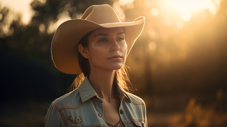 Portrait of a beautiful young woman on a farm - western style - made with Generative AIの素材