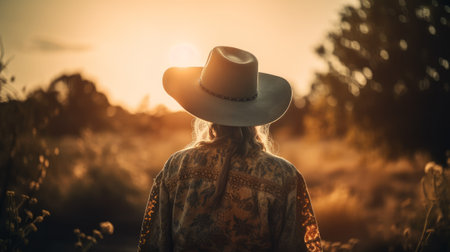 Portrait of a beautiful young woman on a farm - western style - made with Generative AIの素材