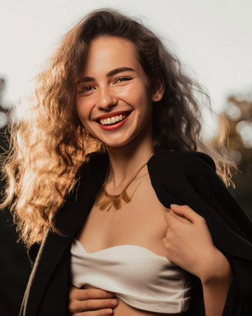 Portrait shot of a happy girl - made with generative AIの素材