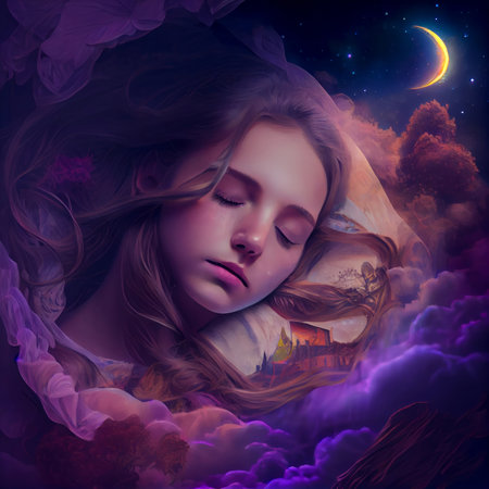Illustration of a cute sleeping girl in dreams - made with generative AIの素材