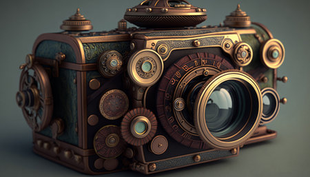 Beautiful photo camera - steampunk style - made with generative AIの素材