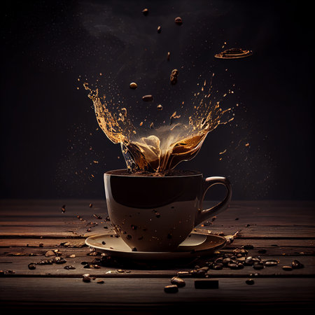Stylish and effectful illustration of a coffee with coffee beans - made with generative AIの素材