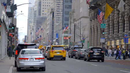 Street Traffic at 5th Avenue in New York - NEW YORK CITY, USA - FEBRUARY 14, 2023