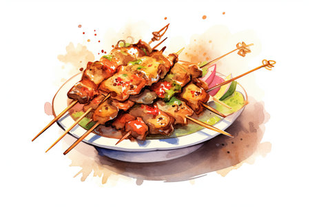 Chicken Satay illustration - made with Generative AI toolsの素材
