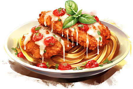 Italian Chicken Parmesan illustration - made with Generative AI toolsの素材