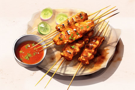 Chicken Satay illustration - made with Generative AI toolsの素材