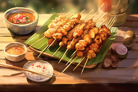 Chicken Satay illustration - made with Generative AI toolsの素材