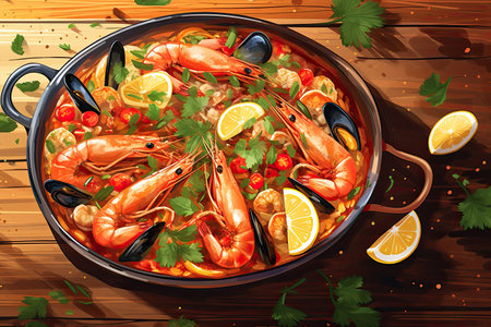 Spanish Paella illustration - made with Generative AI toolsの素材