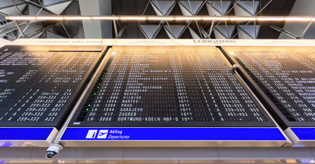Departure Table at Frankfurt Airport - FRANKFURT, GERMANY - JUNE 05, 2023のeditorial素材