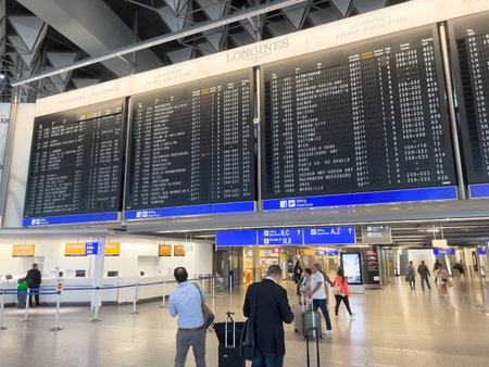 Departure Table at Frankfurt Airport - FRANKFURT, GERMANY - JUNE 05, 2023のeditorial素材