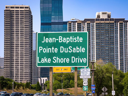 Jean Baptiste Point Du Sable Shore Drive in Chicago - CHICAGO, UNITED STATES - JUNE 06, 2023のeditorial素材