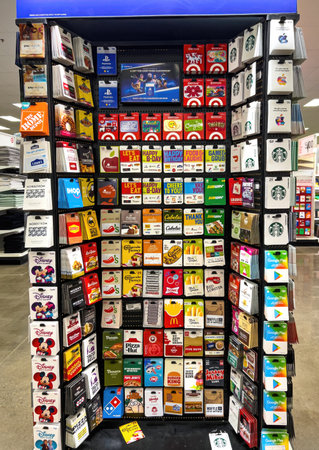 Gift Cards on display in a supermarket - PITTSBURGH, UNITED STATES - JUNE 09, 2023