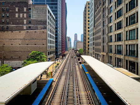 Subway tracks at Adams Wabash Subway station in Chicago - CHICAGO, UNITED STATES - JUNE 06, 2023