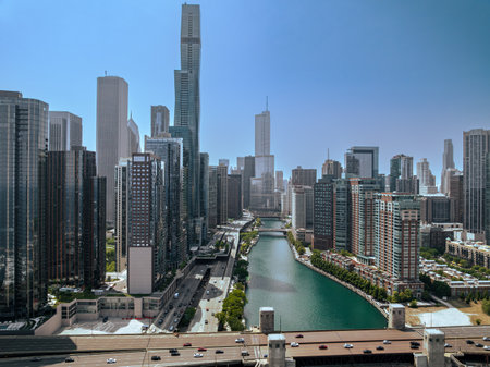 Chicago River - aerial view - CHICAGO, USA - JUNE 06, 2023のeditorial素材