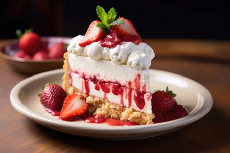 strawberry cheesecake close up food photographyの素材