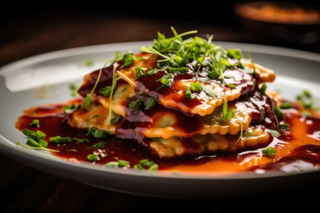 Cheese Ravioli close up food photographyの素材