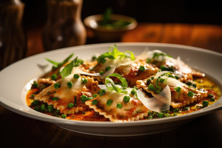 Cheese Ravioli close up food photographyの素材