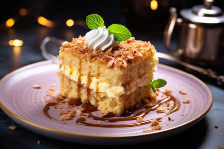 apple crumble cake close up food photographyの素材