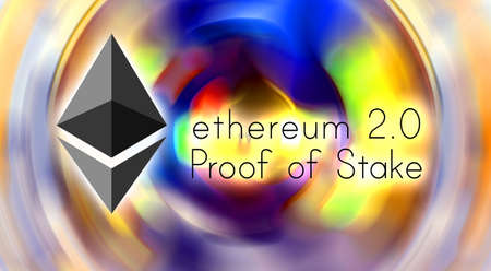 Ethereum logo on the color background. Digital currency - Cryptocurrency.