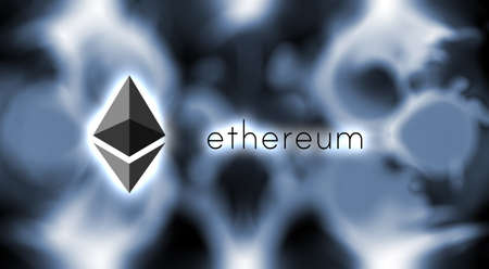 Ethereum logo on the color background. Digital currency - Cryptocurrency.の写真素材
