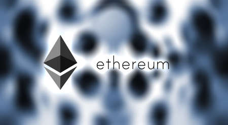 Ethereum logo on the color background. Digital currency - Cryptocurrency.