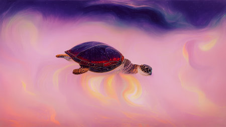 turtle on a colored background. 3d rendering, 3d illustrationの素材