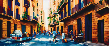 Tourists walking in the street of Cartagena, Colombiaの素材