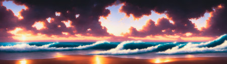 beautiful seascape at sunset - panoramic banner formatの素材