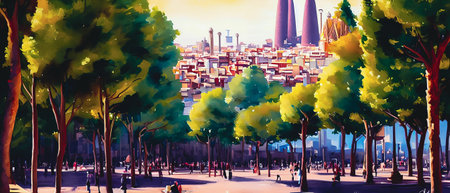 Panoramic view of the city of Madrid, Spain. illustrationの素材