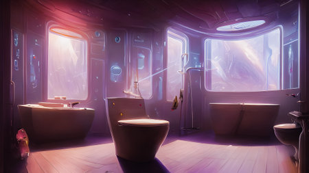 Bathroom interior in a cruise ship. 3d rendering.の素材