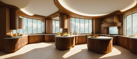 Interior of a modern kitchen in a luxury house. 3d renderの素材