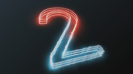 neon glowing figures 3d render number twoの写真素材