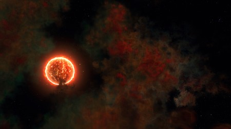 scorching sun and the galaxy with bursts 3D visualizationの写真素材