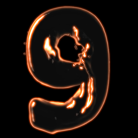 number 9 fiery border on a black backgroundの写真素材