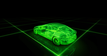 Sport car wire model with green neon ob black backgroundの写真素材