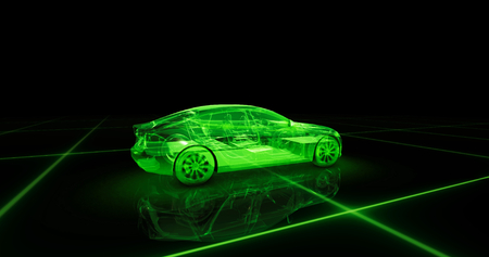Sport car wire model with green neon ob black backgroundの写真素材