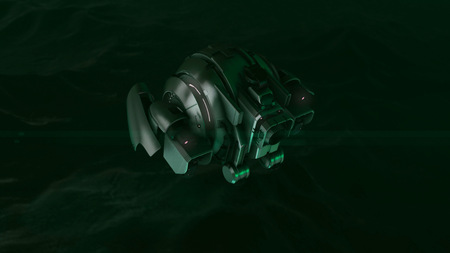 drone explores uninhabited land. Night sky. Black backgroundの写真素材