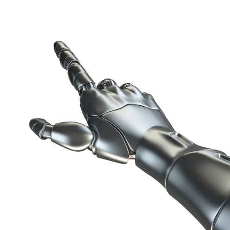 Futuristic design concept of a robotic mechanical arm matte chrome . Template Isolated on white background.の写真素材