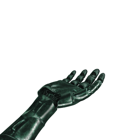 The old robot arm is scratched. 3d max rendering. On a white background