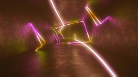 4k 3d render, looped animation tunnel , abstract seamless background, fluorescent ultraviolet light,...