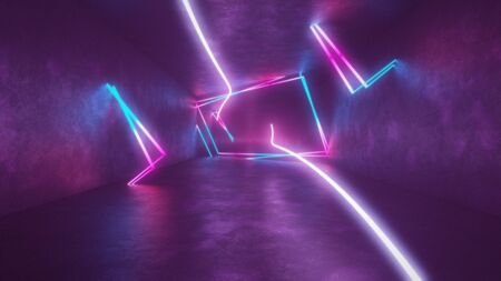 4k 3d render, looped animation tunnel, abstract seamless background, fluorescent ultraviolet light, glowing neon lines, moving forward inside endless tunnel, blue pink spectrum, modern colorful illumination. Ultra HD. 3840x2160の写真素材