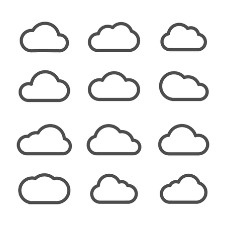 Set cloud flat line iconのイラスト素材