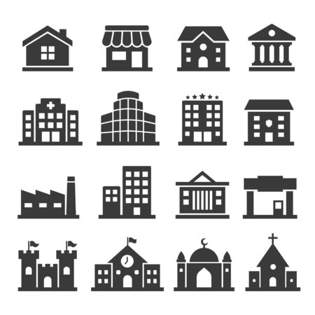 Public building vector icon set on white backgroundのイラスト素材
