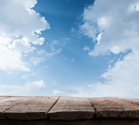 sky and wood floor backgroundの写真素材