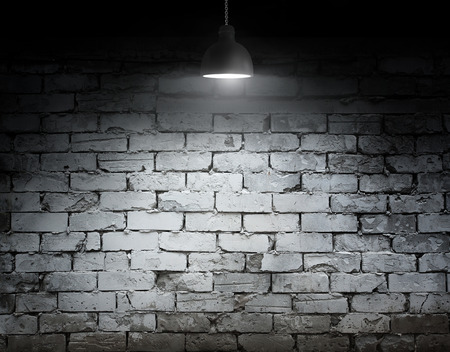 brick grunge wall and ceiling lampの写真素材