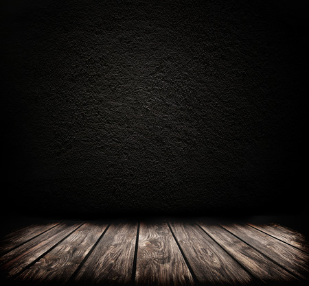 Dark room background with wooden floorの写真素材