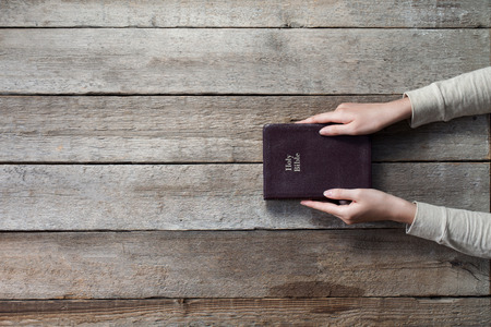 christian woman holding the bible. top angle of viewの写真素材