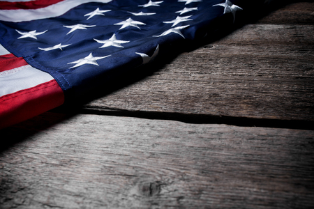 American flag on grunge wooden backgroundの写真素材