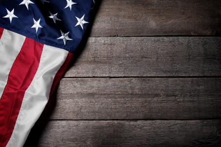 Flag of The USA on wooden backgroundの写真素材