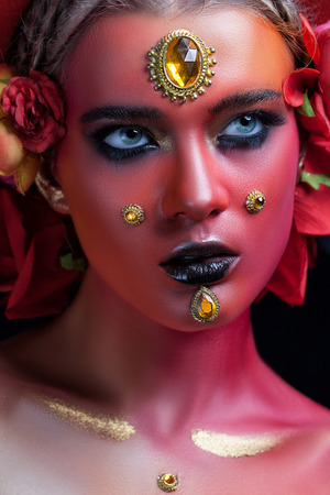 Beautiful woman portrait with make-up, close-upの写真素材